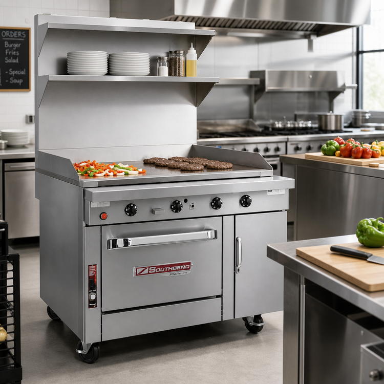 Product image #2 for Southbend Platinum 48-Inch Heavy Duty Gas Sectional Range with Full-Width Manual Griddle, Standard Oven, and 12-Inch Cabinet Section