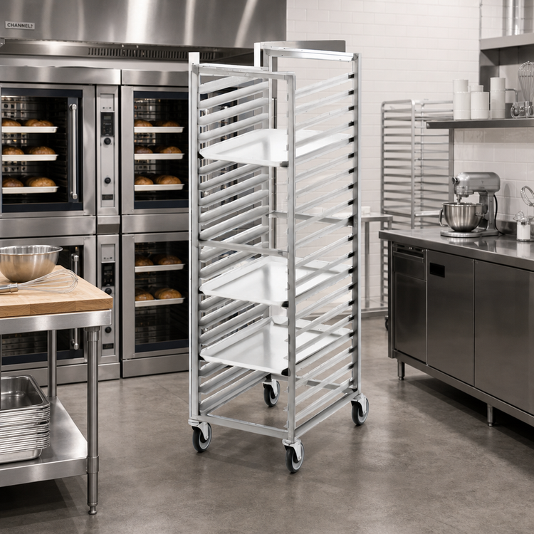 Product image #2 for Channel Manufacturing WS02 Stainless Steel Walk-In Bun Pan Rack, End Load, 2-Inch Angle Spacing, 27 Full-Size Pan Capacity, 5-Inch Swivel Casters
