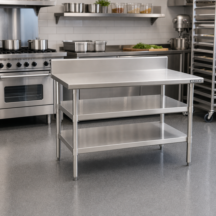 Product image #2 for Eagle Group 48" W x 30" D Adjustable 18/430 Stainless Steel Work Table Undershelf for Uni-Lok Hat Channel Frames