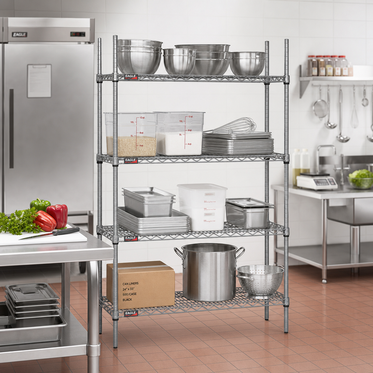 Product image #2 for Eagle Group Valu-Master Stationary 4-Tier Wire Shelving Starter Unit, 36 x 24 x 74 Inches, Pewter Gray Epoxy