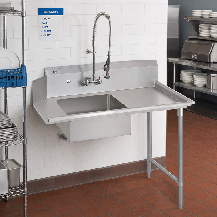 Product image #2 for John Boos Pro-Bowl Straight Soiled Dishtable with Pre-Rinse Sink Bowl, 48W x 30D, Right-to-Left Operation