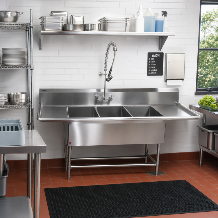 Product image #2 for John Boos Pro-Bowl Three-Compartment Sink with Left & Right Drainboards, 16 x 18 x 12-Inch Bowls