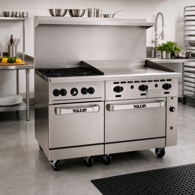 Product image #2 for Vulcan Endurance 60-Inch Gas Restaurant Range with 4 Open Burners, 36-Inch Griddle, Standard Oven and Convection Oven