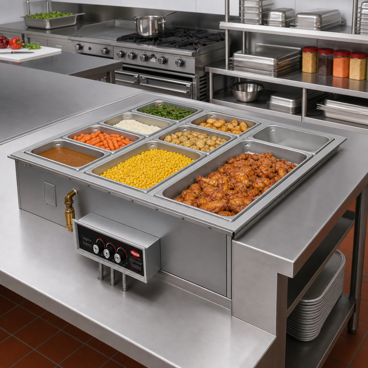 Product image #2 for Hatco 6-Pan Drop-In Insulated Modular/Ganged 4/3-Size Heated Well with Manifold Drain