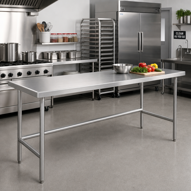 Product image #2 for Advance Tabco 120 Inch x 30 Inch 14-Gauge 304 Stainless Steel Work Table with Open Base and Non-Drip Edge