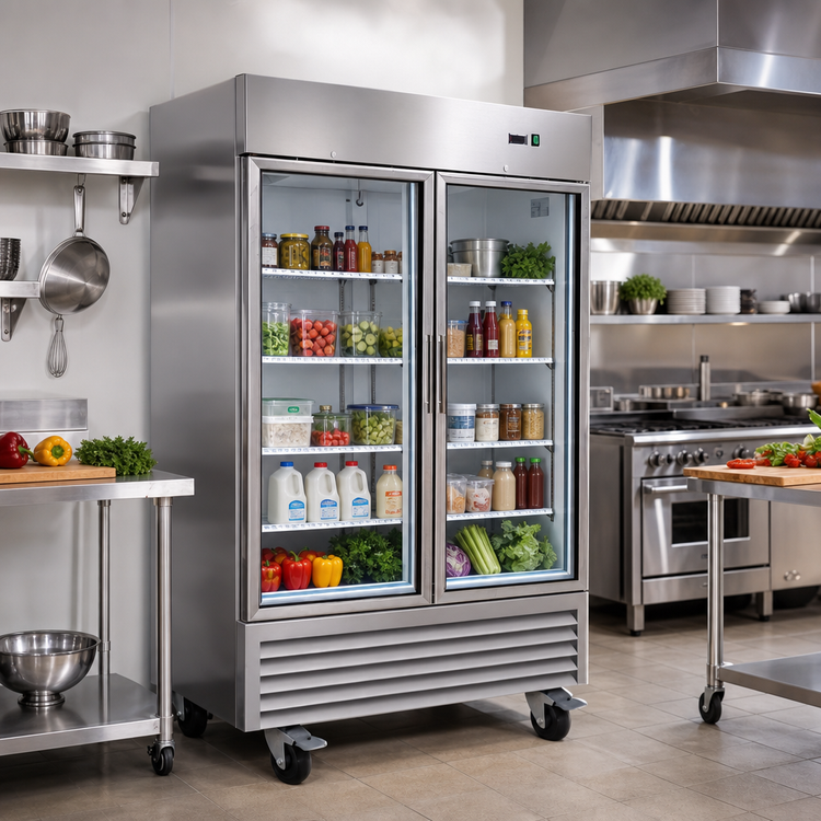 Product image #2 for Serv-Ware 2-Section Glass Door Reach-In Refrigerator, 49 Cu. Ft., Stainless Steel, Bottom-Mount