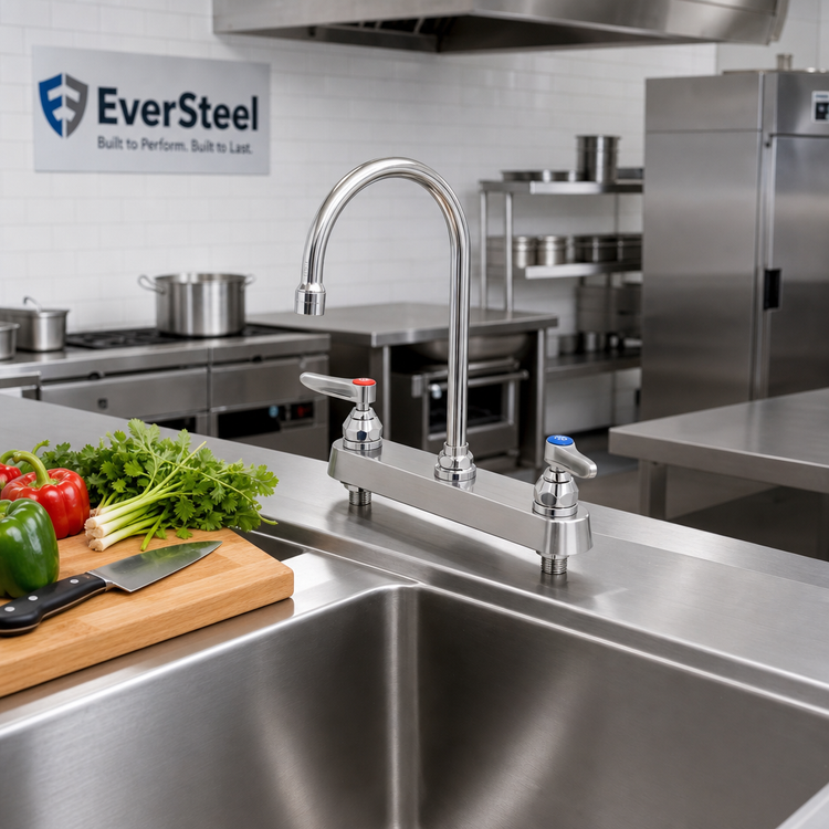 Product image #2 for EverSteel 8-Inch Deck Mount Stainless Steel Workboard Mixing Faucet with 5 3/4-Inch Swivel Gooseneck and 2.2 GPM Aerator