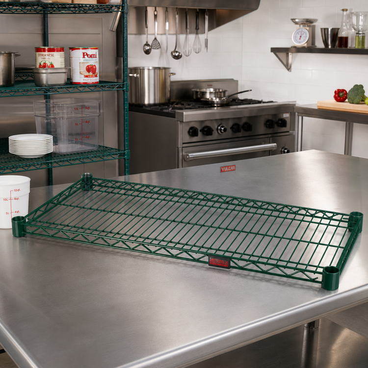 Product image #2 for Eagle Valu-Gard Quad-Adjust 60 x 24 Inch Wire Shelf, Green Epoxy Coated, 600 lb. Capacity