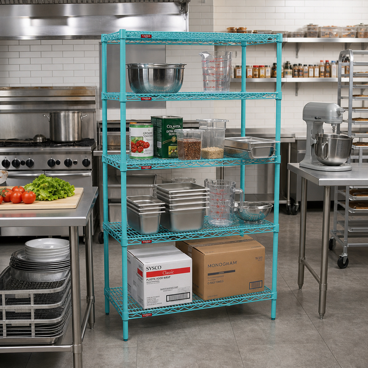 Product image #2 for EagleGard 4-Tier Wire Shelving Starter Unit, 30 x 21 x 74 Inches, Blue-Green Hybrid Epoxy