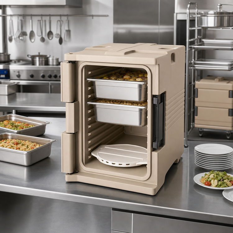 Product image #3 for Cambro Ultra Pan Carrier Front-Loading Insulated Food Pan Carrier with Security Package, Coffee Beige
