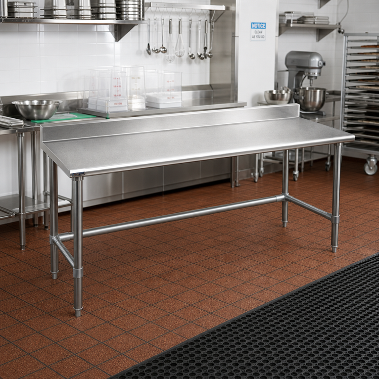 Product image #2 for Eagle Group Deluxe Series Stainless Steel Work Table with 4-1/2-Inch Backsplash, 120-Inch W x 24-Inch D, Galvanized Tubular Base