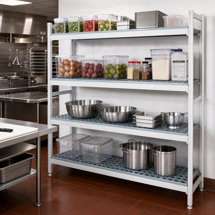Product image #2 for Fermostock 4-Tier Polymer Starter Shelving Unit with Removable Inserts, 59-Inch W x 14-Inch D x 71-Inch H