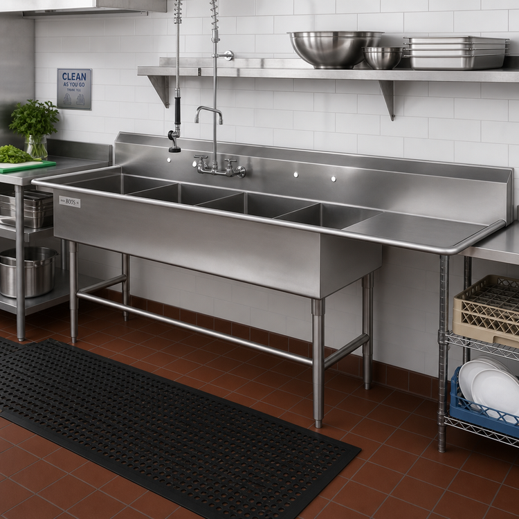Product image #2 for John Boos Pro-Bowl 4-Compartment Sink with 30-Inch Right Drainboard, 14-Gauge Stainless Steel