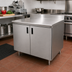 Thumbnail image #2 for Advance Tabco Special Value Series Economy Enclosed Work Table with Cabinet Base, Mid-Shelf and Hinged Doors, 36 x 24 Inch, 16 Gauge 304 Stainless Steel Top, 5 Inch Backsplash