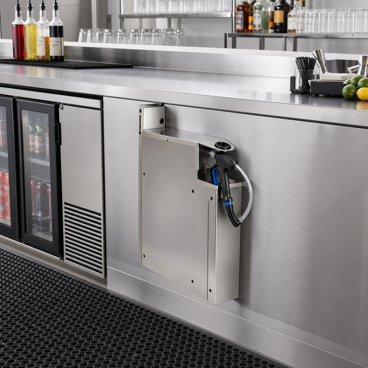 Product image #2 for CHOICE Extra Deep Stainless Steel Underbar Soda Gun Holder, 4 Inch Wide x 24 Inch Deep x 22 Inch High