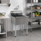 Thumbnail image #2 for Eagle Group 2424-1-16/4-1X One-Compartment Utility Sink, 24 x 24 Bowl, 16-Gauge 430 Stainless Steel, 8-Inch Backsplash, Galvanized Legs