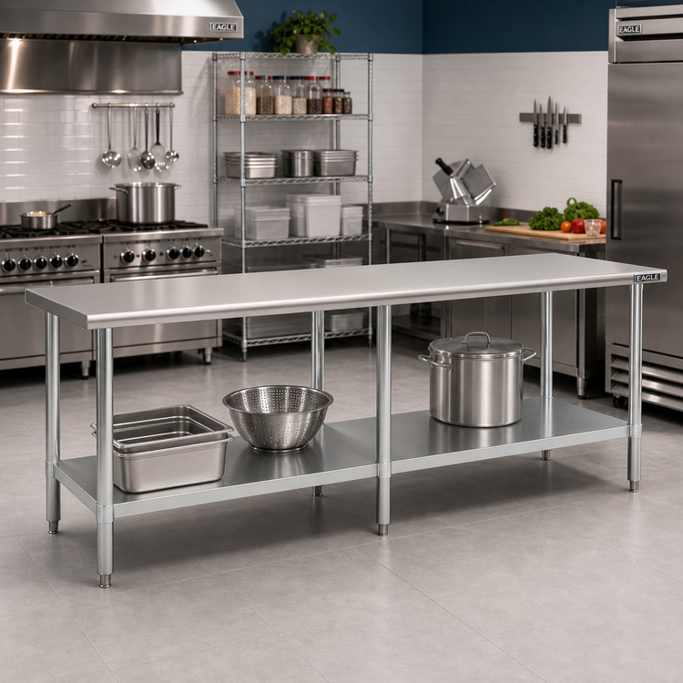 Product image #2 for Eagle Spec-Master Series 108-Inch Wide x 30-Inch Deep Flat Top Stainless Steel Work Table with Adjustable Undershelf