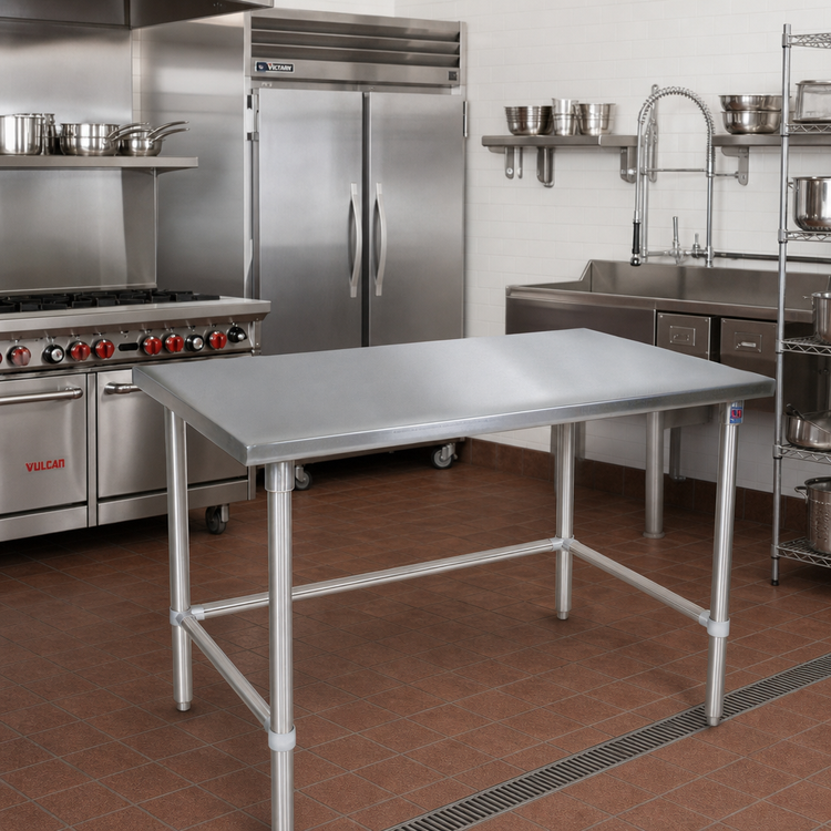 Product image #2 for John Boos Stallion 120"W x 30"D 16-Gauge Stainless Steel Work Table with Safety Edge