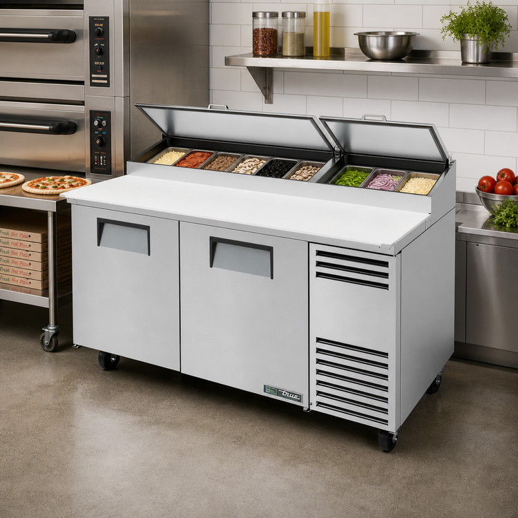 Product image #2 for True 67-Inch 2-Section Pizza Prep Table with 19-1/2-Inch White Polyethylene Cutting Board