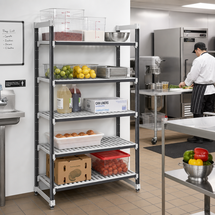 Product image #2 for Cambro Camshelving Elements XTRA 5-Tier Vented Stationary Starter Unit, 21 x 48 x 64 Inches, Speckled Gray