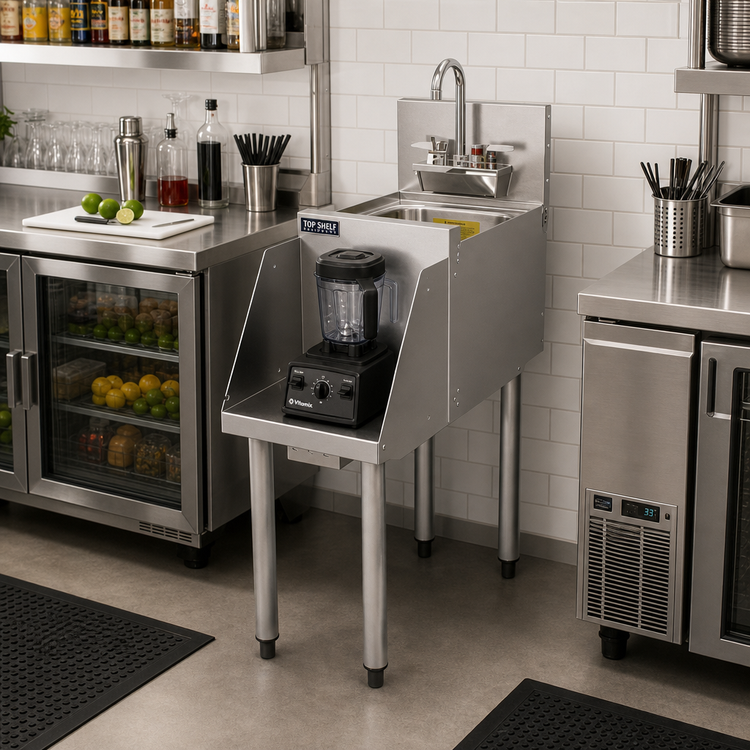 Product image #3 for Top Shelf 12-Inch Freestanding Underbar Blender Station with Dump Sink, Backsplash, and Recessed Shelf