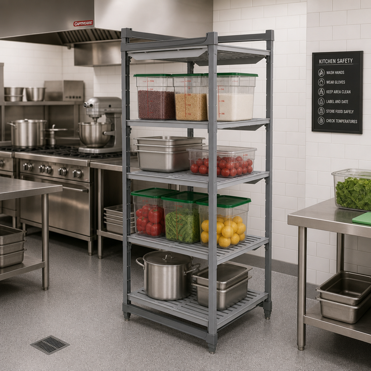 Product image #2 for Cambro Camshelving Basics Plus 4-Tier Stationary Starter Polymer Shelving Unit, 21" x 54" x 84", Brushed Graphite