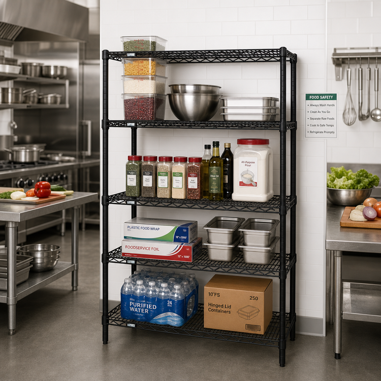 Product image #2 for Quantum 42"W x 24"D x 63"H Wire Shelving Starter Kit with 4 Shelves, Black Epoxy Antimicrobial Finish