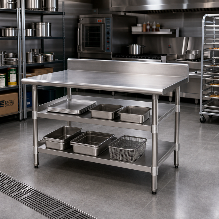 Product image #2 for Eagle Group Adjustable Stainless Steel Work Table Undershelf for 108-Inch x 30-Inch Uni-Lok Hat Channel Frame Tables