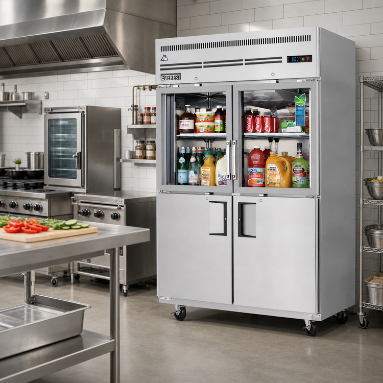 Product image #2 for Everest Refrigeration EGSH4 Two-Section Reach-In Refrigerator with Combination Glass and Solid Half Doors, 48.0 Cu. Ft.