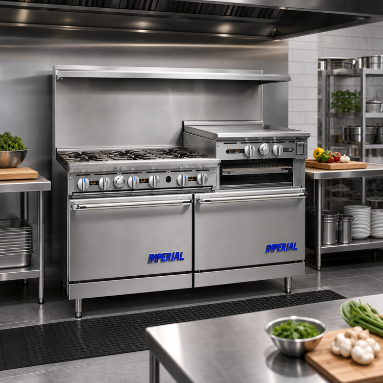 Product image #2 for Imperial Pro Series 60-Inch Commercial Gas Range with 6 Burners, 24-Inch Griddle/Broiler, Convection Oven, and Standard Oven