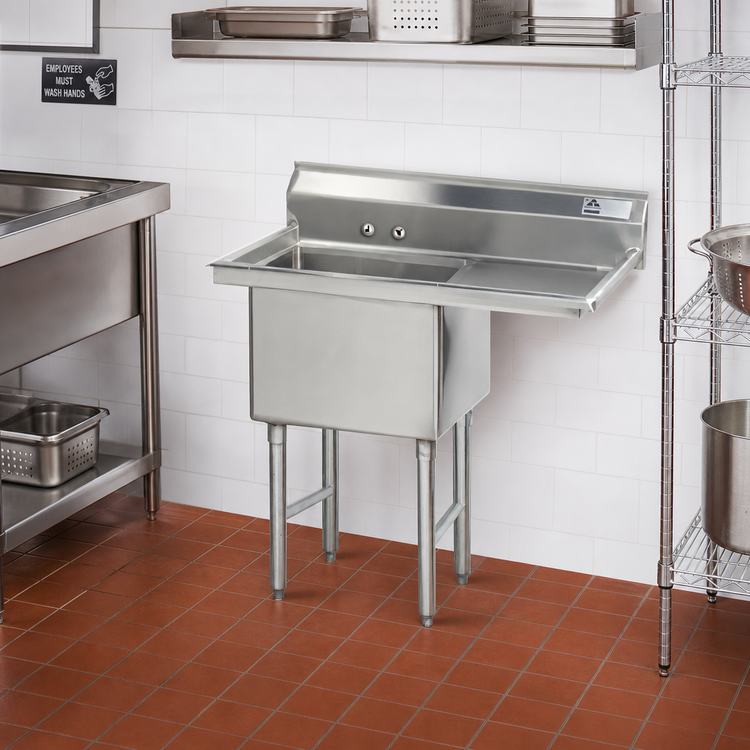 Product image #2 for Advance Tabco Special Value Series 1-Compartment Fabricated Sink with 18-Inch Right Drainboard, 16 Gauge 304 Stainless Steel