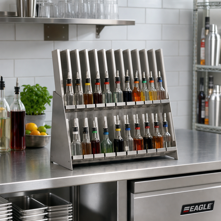 Product image #2 for Eagle Group Spec-Bar Countertop Mini Bottle Rack, 252-Bottle Capacity, 24 x 12 x 12 Inches, Stainless Steel