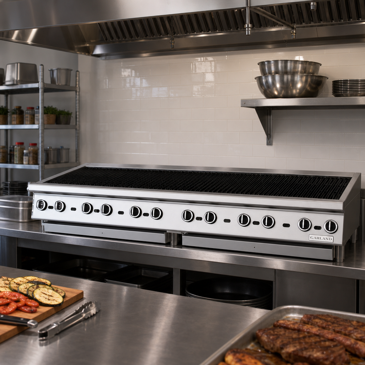 Product image #2 for Garland Heavy-Duty 72-Inch Countertop Gas Radiant Charbroiler with Non-Adjustable Cast Iron Grates
