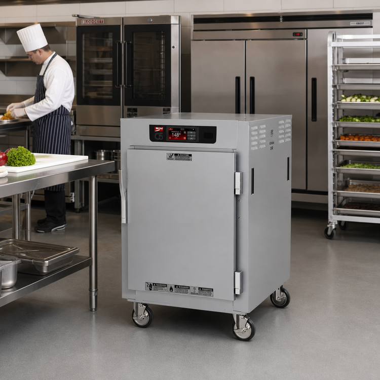 Product image #2 for Metro C5 8 Series Mobile Pass-Thru Half-Height Controlled Temperature Holding Cabinet, 8 Full-Size Pan Capacity, Lip Load Slides