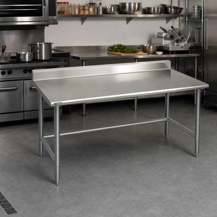 Product image #2 for Eagle Deluxe Series 84"W x 36"D Stainless Steel Work Table with 4-1/2" Backsplash and Galvanized Tubular Base