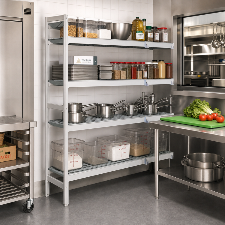 Product image #2 for Fermostock 4-Tier Corner Expansion Add-On Polymer Shelving Unit, 64"W x 14"D x 71"H