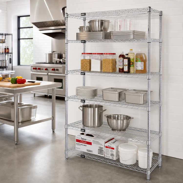 Product image #2 for Quantum Chrome-Plated Wire Shelving Starter Kit, 30"W x 24"D x 86"H, 5 Shelves, 4 Posts