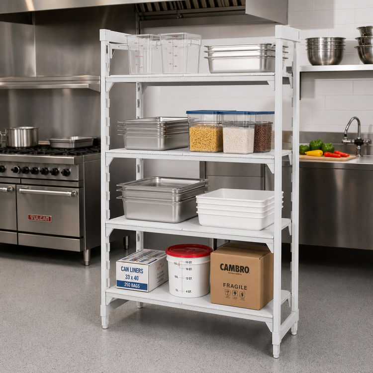 Product image #3 for Cambro Camshelving Premium 4-Tier Solid Stationary Starter Unit, 18 Inch Deep x 48 Inch Wide x 64 Inch High