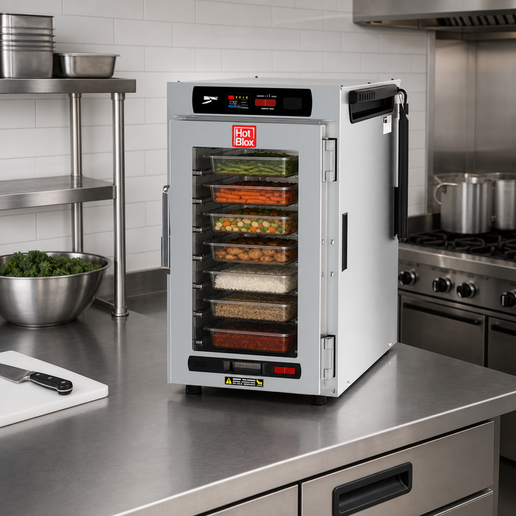 Product image #3 for Metro HotBlox Narrow 8-Pan Pass-Thru Countertop/Stacking Insulated Holding Cabinet with Digital Touchscreen and Clear Doors