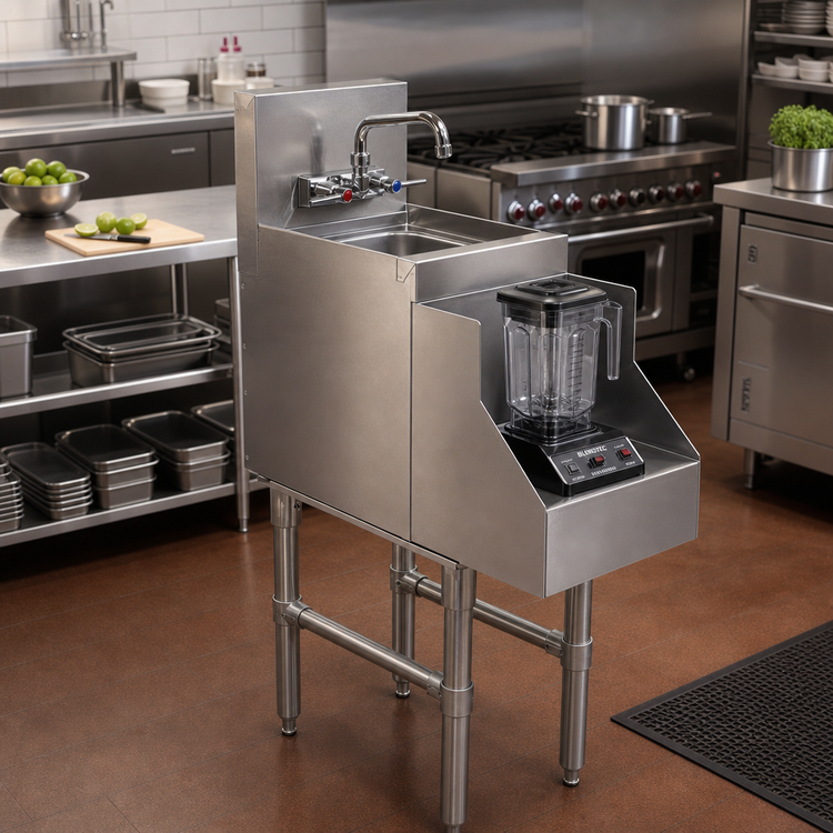 Product image #2 for Advance Tabco Prestige Supreme Freestanding Stainless Steel Blender Station with Dump Sink and Recessed Blender Shelf