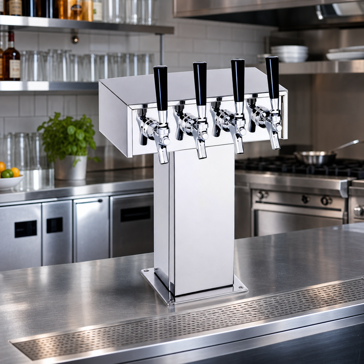 Product image #2 for Perlick 4-Faucet Countertop Tee Draft Beer Tower, Glycol-Cooled, Stainless Steel