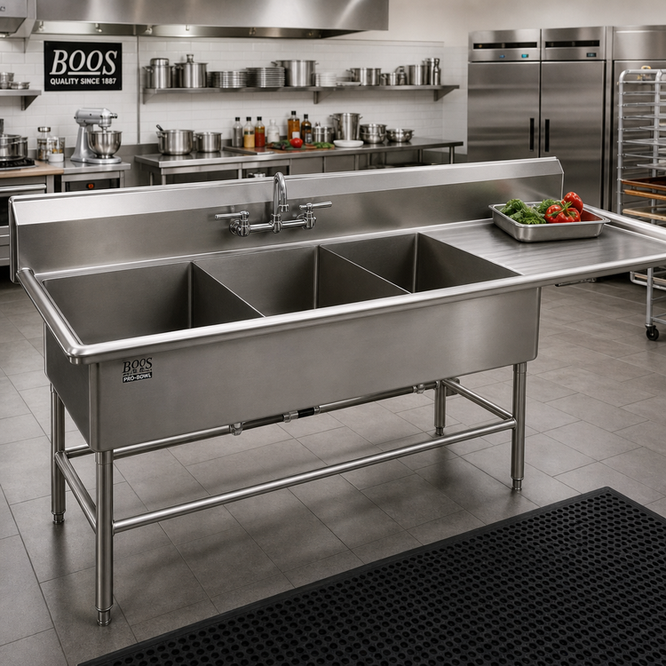 Product image #2 for John Boos Pro-Bowl 3-Compartment Platter Sink with Right Drainboard, 84-3/16 Inch Wide