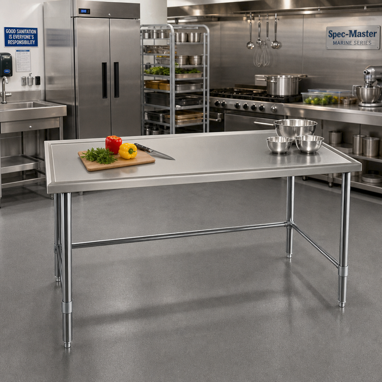 Product image #2 for Spec-Master Marine Series Stainless Steel Work Table, 72 x 48 Inches, 14-Gauge Top