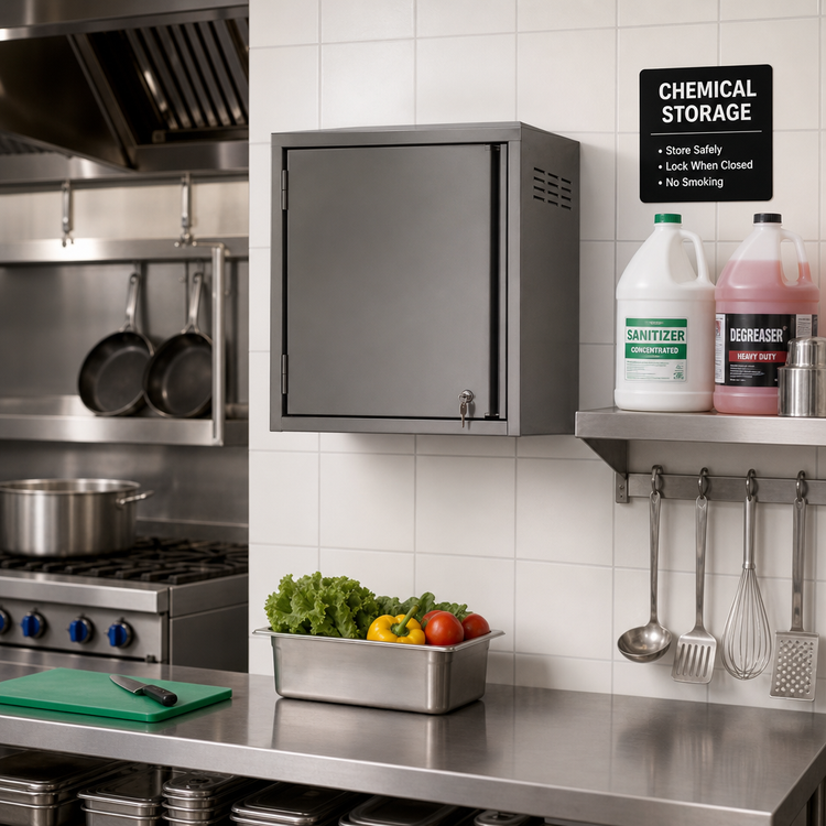 Product image #2 for Eagle Group Wall-Mounted Chemical Storage Cabinet with Locking Right-Hinged Door, 24 x 15 x 28 Inches, 400 Series Stainless Steel