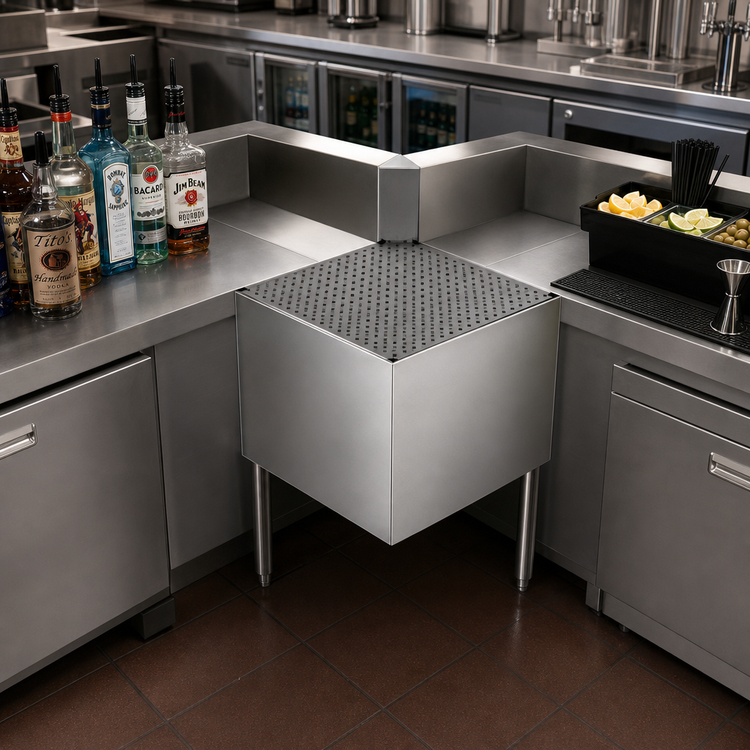 Product image #2 for Advance Tabco Prestige 90° Outside Corner Underbar Corner Filler with Removable Perforated Drainboard Top