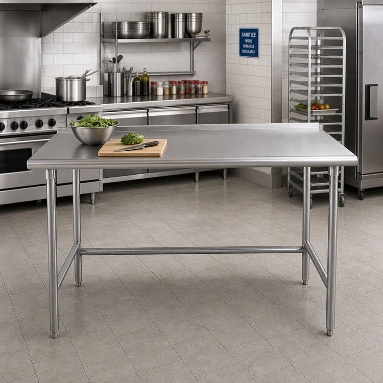 Product image #2 for Advance Tabco 72-Inch x 30-Inch 16-Gauge 430 Stainless Steel Work Table with 1-1/2-Inch Rear Up-Turn