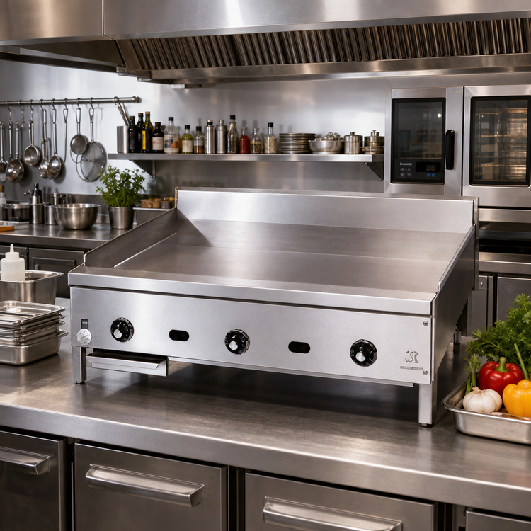 Product image #2 for Supreme JGM-2484 84 Inch Countertop Gas Griddle with 1 Inch Thick Smooth Steel Plate