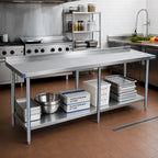 Thumbnail image #2 for BK Resources SVTR-8430 84-Inch x 30-Inch 18/430 Stainless Steel Work Table with 1-1/2-Inch Rear Riser and Adjustable Undershelf