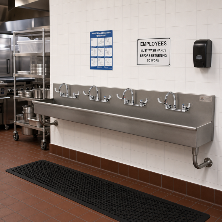 Product image #2 for Advance Tabco Multiwash 4-Station Wall-Mounted ADA Hand Wash Sink with 4 Wrist-Handle Faucets, 80-Inch Wide