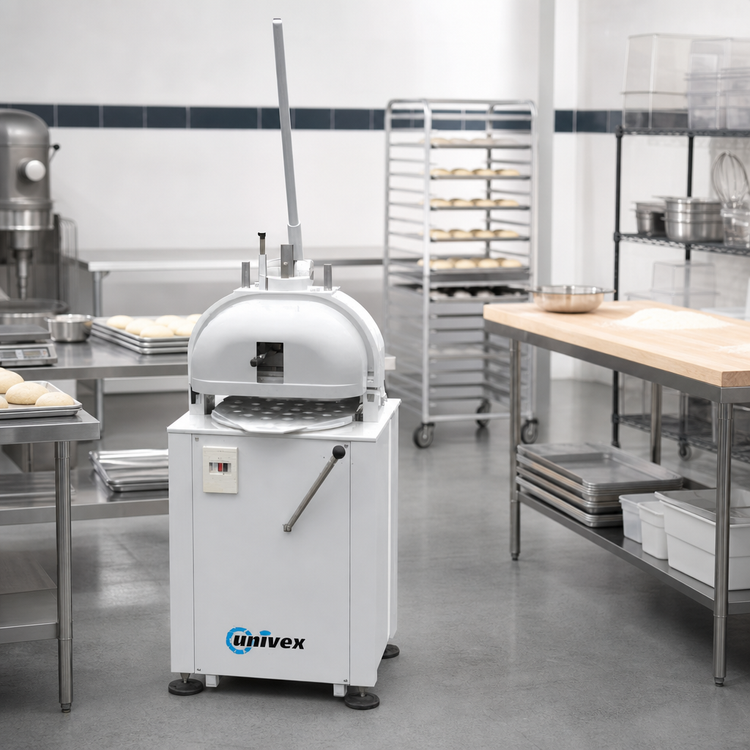 Product image #2 for Univex Semi-Automatic Floor Bun Divider/Rounder with 52-Division Trays, 0.42 - 1.41 oz Portions, 6,200 Pieces/Hour